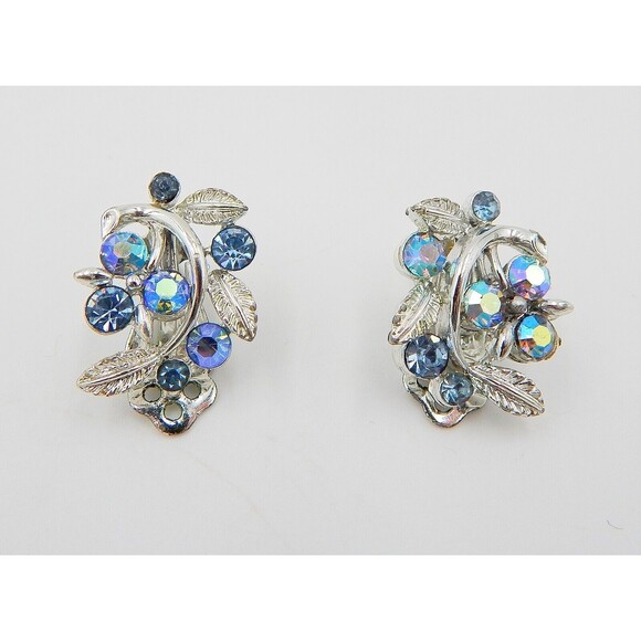 Lisner Aurora Borealis Rhinestones Necklace SilverTone Choker Clip On Earrings - Picture 2 of 10